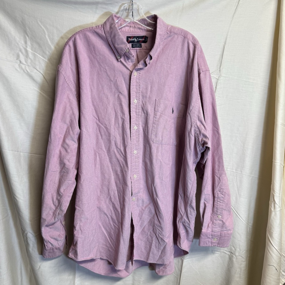 Vintage Ralph Lauren Big Shirt XL Cotton Button Down Heathered Pink